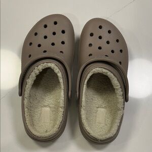 CROCS Tan Clogs with Fleece Lining